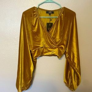 Gold velvet cropped shirt